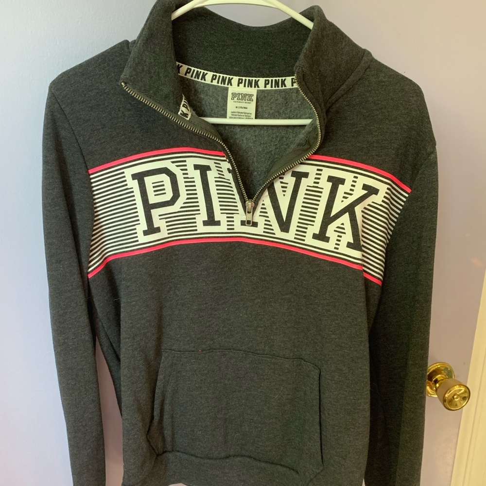 PINK quarter zip pullover with pockets